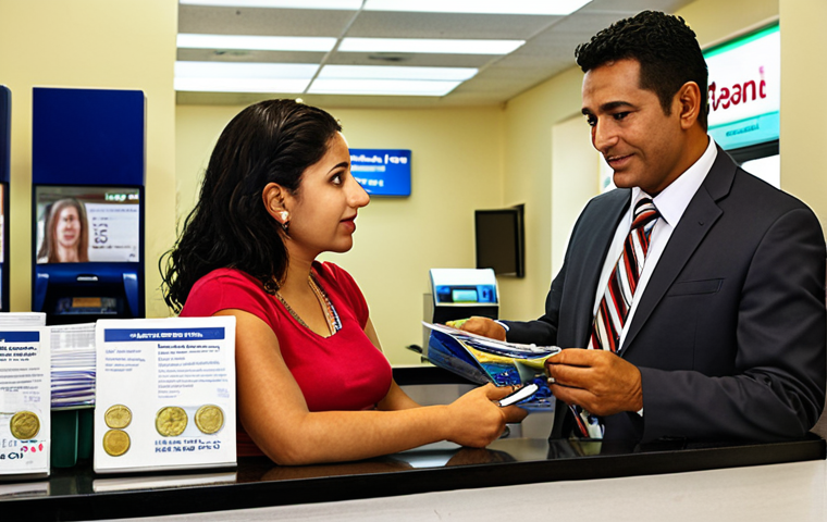 **

A well-lit bank interior in Honduras. A friendly bank teller is assisting a customer (perhaps an expat) with opening a new account. The scene should convey trust and efficiency. Include Honduran currency and banking brochures in the background. The atmosphere should be modern and professional.

**