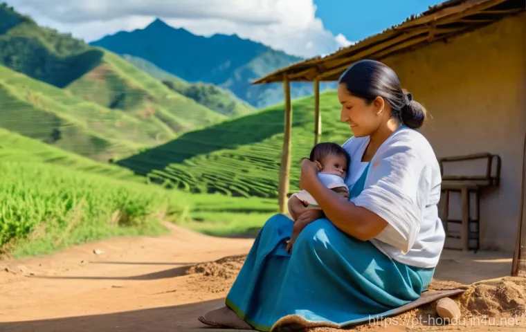 온두라스 경제 상황과 빈부격차 - **A Honduran mother and her child in a rural setting.** The mother, dressed in clean but simple, mod...