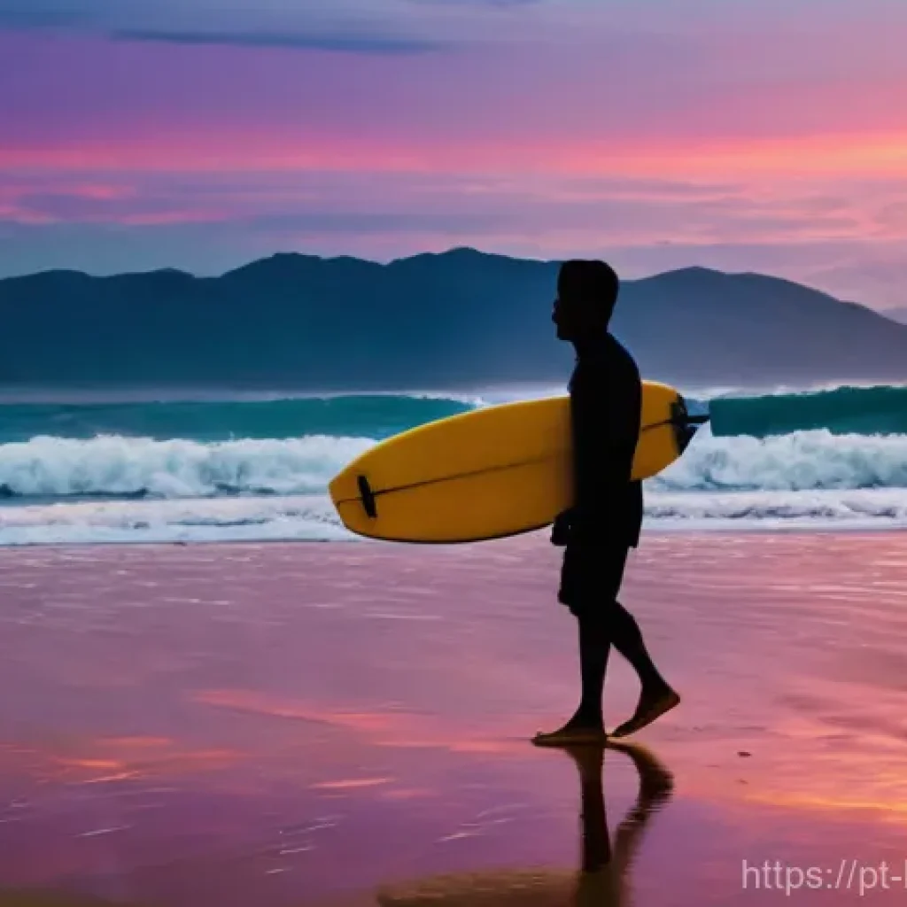 온두라스에서 서핑하기 좋은 해변 - **Prompt:** "A powerful and pristine beach break on the Pacific coast of Honduras at sunset. A male ...