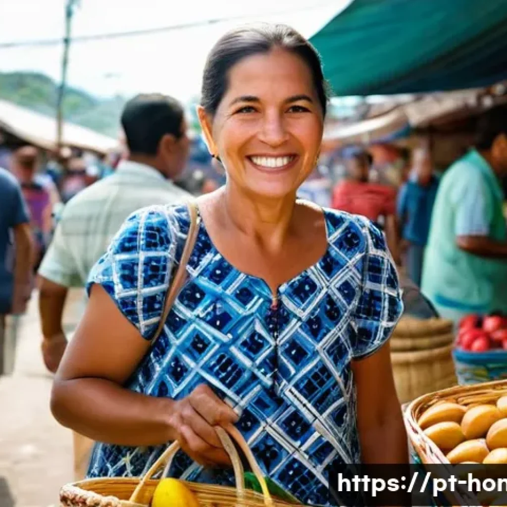 온두라스에서 현지 친구 사귀는 법 - **Prompt:** "A bustling, sun-drenched local market in La Ceiba, Honduras. A kind, middle-aged Hondur...