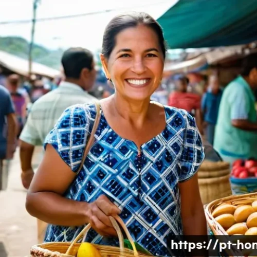 온두라스에서 현지 친구 사귀는 법 - **Prompt:** "A bustling, sun-drenched local market in La Ceiba, Honduras. A kind, middle-aged Hondur...
