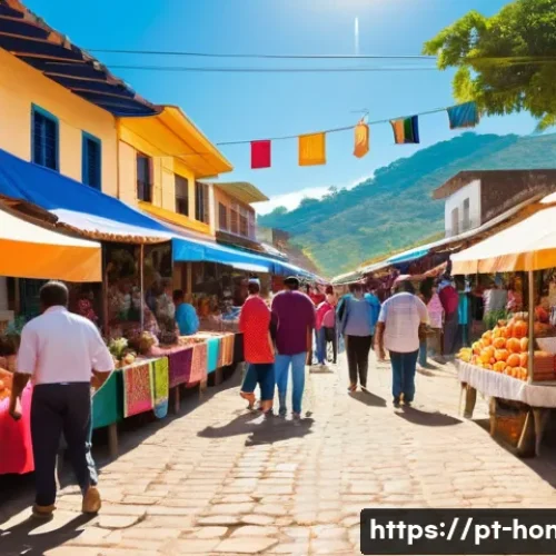 온두라스에서 사업을 시작하는 법 - A bustling Honduran local marketplace scene during daytime, featuring diverse vendors selling fresh ...