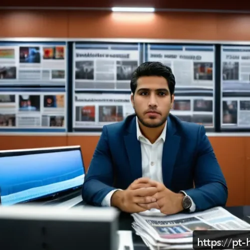 온두라스의 언론 자유와 뉴스 채널 - A determined Honduran journalist in a modest newsroom, surrounded by traditional newspapers and digi...